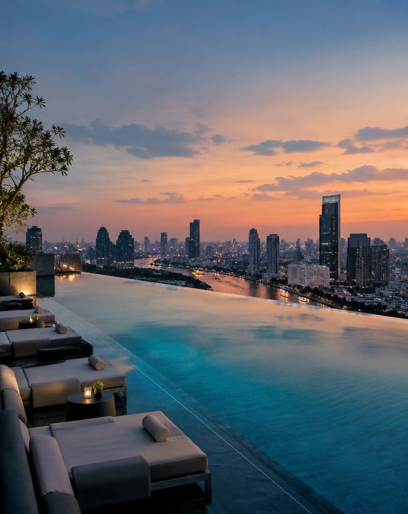 Bangkok skyline beside the Chao Phraya River